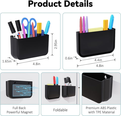 Vaszu Accessories(1 Pack Magnetic Foldable Pen Holder, Magnetic Dry Erase Marker Pencil Holder, Strong Magnet Remote