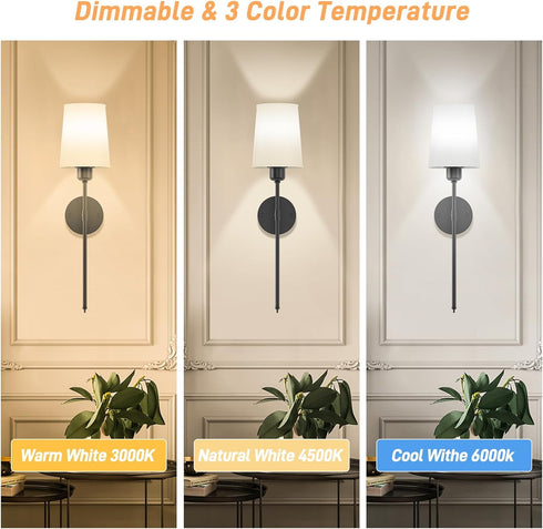 Set Dimmable Battery Operated Wall Sconce of Two, Sconces Wall Decor, Rechargeable Wall Lamp for Bedroom, Living Room