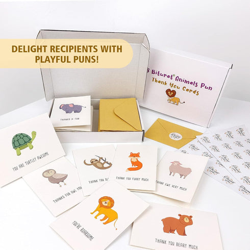 Biturat 48 Set, Pack, 4 6 Thank You Cards Animal Pun Thank You Note Cards Funny Thank You Cards Bulk, Boxed Assortment