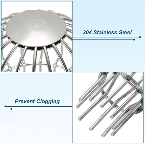 PATIKIL Gutter Guard, 304 Stainless Steel Down Pipe Strainer, 2 Inch Anti-Blocking Line Cap Drain Cover for Leaves