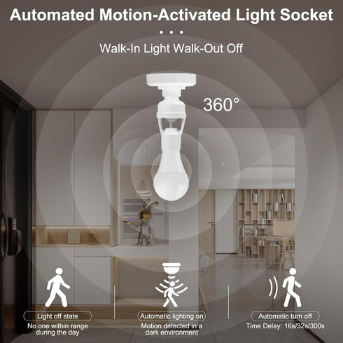 Generic E26/E27 Bulb Motion Sensor Light Socket, Auto On/Off Light Sockets Motion Sensor Adapter, Screw in into Smart