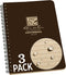 Rite in the Rain Weatherproof Side Spiral Notebook, 4.625" x 7", Brown Cover, Universal Pattern, 3 Pack