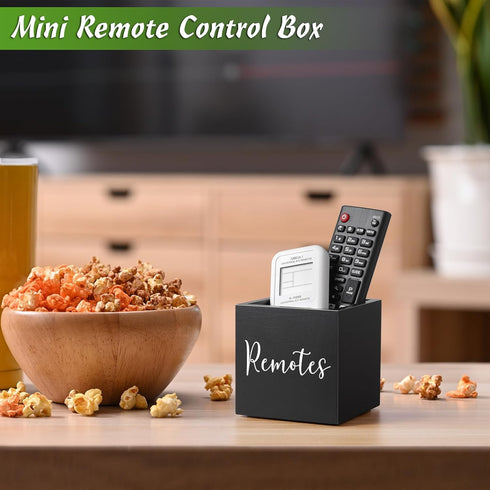 DRASTAR Mini Remote Holder, TV Remote Control Organizer, Small Wooden Caddy for Nightstand, Black