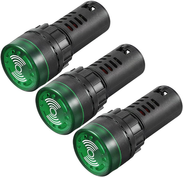 uxcell 3Pcs Green Indicator Light with Buzzer AC/DC 12V, 22mm Panel Mount Flashing Alarm for HVAC, DIY Projects