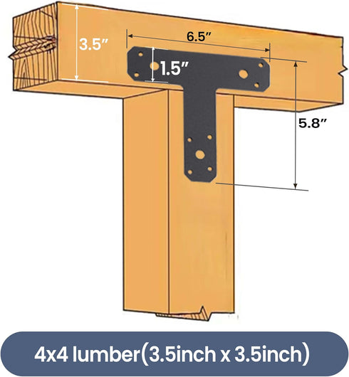 IWONGO 6.5" x 5.7" T Plate Post to Beam Bracket, 6 PCS, 4mm Thickness for Repairing, Fixing, Connecting
