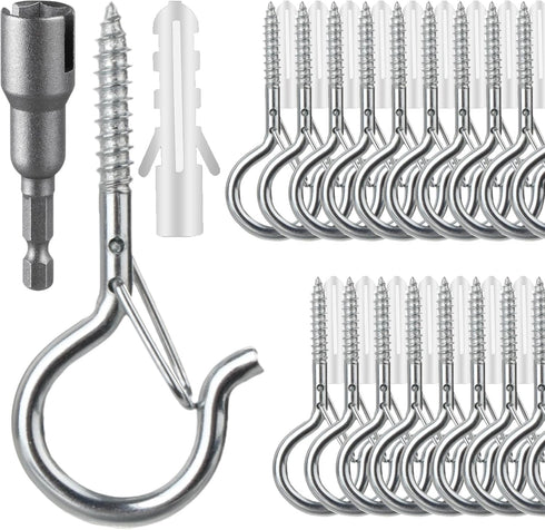 FSAH 36 PCS Q-Hanger Hooks, Screw Hooks for Outdoor String Lights, Safety Buckle