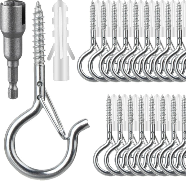 FSAH 36 PCS Q-Hanger Hooks, Screw Hooks for Outdoor String Lights, Safety Buckle