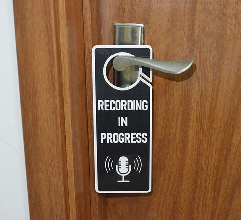 Recording in Progress - Please Do Not Disturb Sign, Plastic Door Knob Hanger Sign, Double Sided, 2 Pack