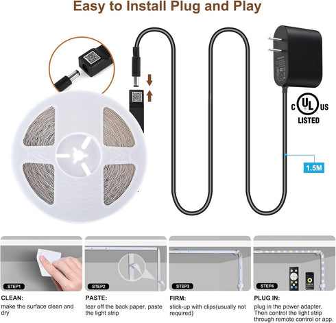 Wefomey 100ft Dimmable 2700K-6500K 24V 1440 White LED Strip Lights, Upgraded Bright LED Light Strip with Remote and App