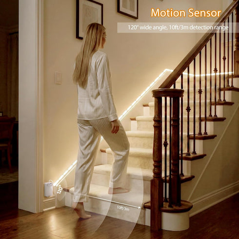 6.56ft 640LEDs 4000K 2 Pack OMIKA COB Motion Activated LED Strip Light, Natural White Rechargeable Night Light, Safe