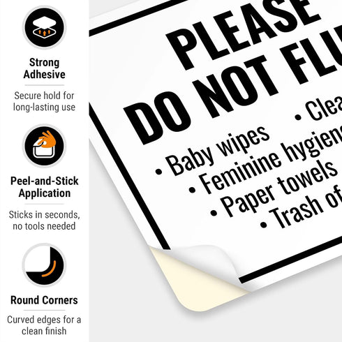 10x7 Inches, 4 Please Do Not Flush Baby Wipes Cleaning Wipes Sign, Mil Vinyl Decal Stickers Weather Resistant, Made
