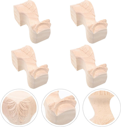 12x6cm, 4pcs Luxshiny Solid Rubberwood Sofa Supporting Legs Carved Furniture Wood Table and Chair Replacement Feet