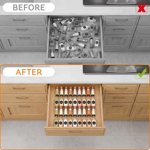 LETGO 4 Pack 11" 22" 4 (4) Adjustable Spice Rack for Drawer- Expandable From to Expandable Spice Drawer Organizer Tiers