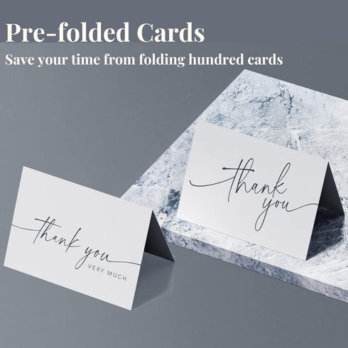 Pack 100, 4x6 Inch Thank You Cards with Envelopes & Matching Stickers, Bulk of Minimalistic Design - Suitable