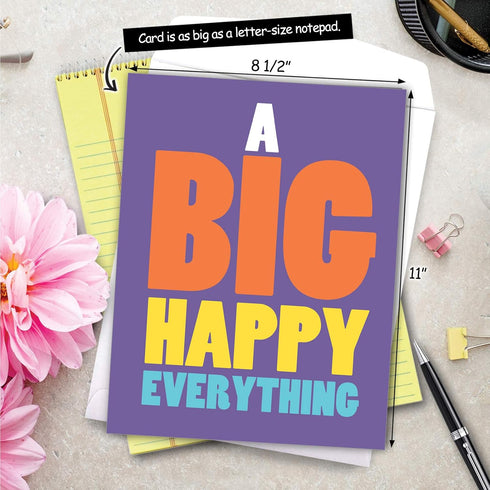 NobleWorks Jumbo All Occasions Greeting Card 8.5 x 11 Inch with Envelope (1 Pack) - Big Happy Everything J6115OCG