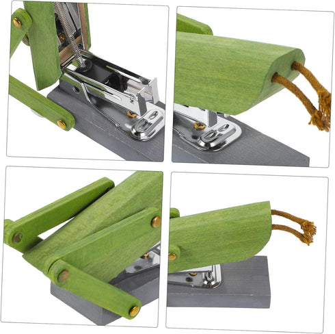 Cartoon Mini Stapler, Cute Wooden Grasshopper Design, Green Desk Decor Animal Shape Stapler