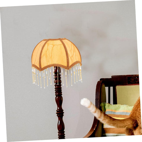 DOITOOL Cloth Lampshade with Tassel Fringe European Style Umbrella Shape for Desk and Table Lamps Elegant Replacement