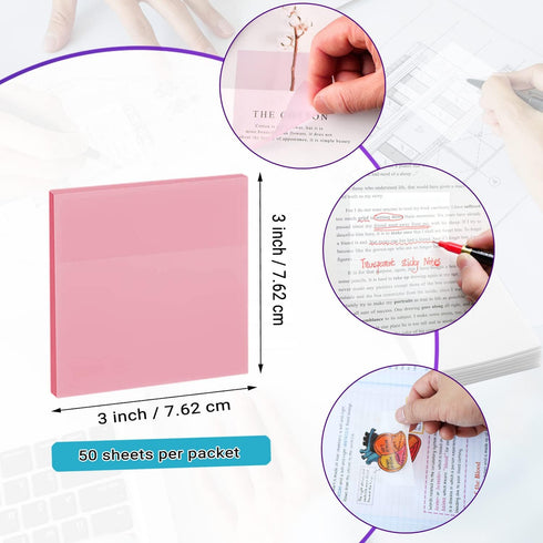 ENLUOM 400 Sheets Colored Transparent Sticky Notes - 3 x 3 in Translucent Sticky Notes, Pastel Clear Waterproof Self-Sticky Notes, See Through Sticky Notes, Aesthetic Office School Supplies (8 Pads) by ENLUOM