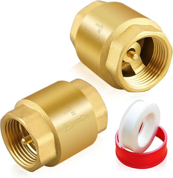 Boltigen 2PCS 1 Inch NPT Female Thread Spring Check Valve, Solid Brass Non-Return Horizontal Check Valve for Water,
