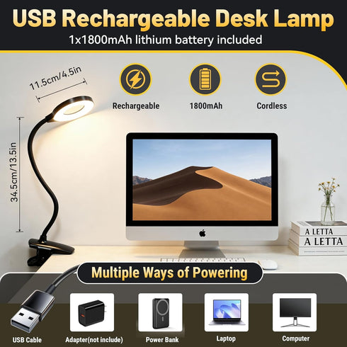 Blakapoo 5 5 Clip on Reading Light for Bed Headboard, Rechargeable Battery with Large Clamp, Colors & Brightness