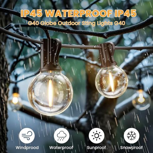 25 G40 13pcs Bulbs, Dimmable Outdoor String Lights ft, Led Patio Light with Shatterproof Waterproof Connectable Hanging