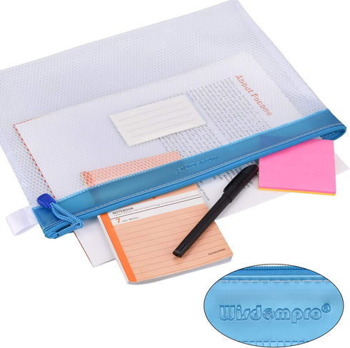 Wisdompro Zipper Pouch, 4 Packs Durable Letter Size Waterproof Mesh File Bag, Document Organizer - Pink/Blue