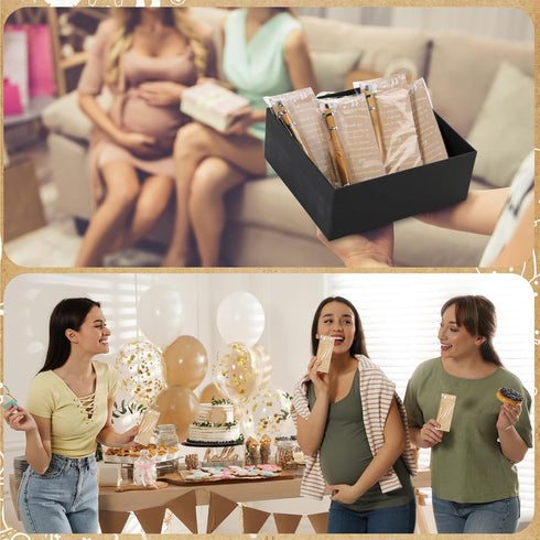 Rustic 50 Set Baby Shower Pens Favors, Include 50 Bamboo Ballpoint Pens and 50 Thank You Cards for Guests
