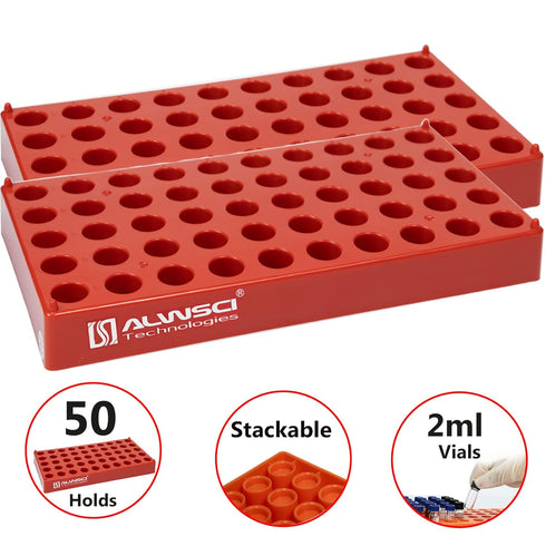 2PCS HPLC Vial Holder Tray, 2ml Vial Lab Rack, Red 12mm Vial Storage Rack for 12x32mm Vials by ALWSCI