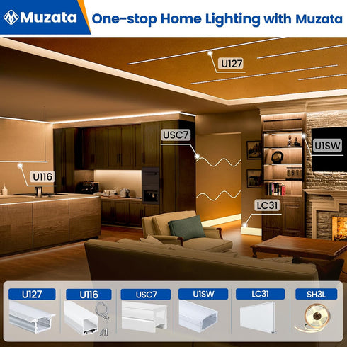 6Pack 3.3FT/1M U1SW 1M Muzata LED Channel Aluminum U Shape Silver LED Strip Diffuser Channel with Milky White Cover