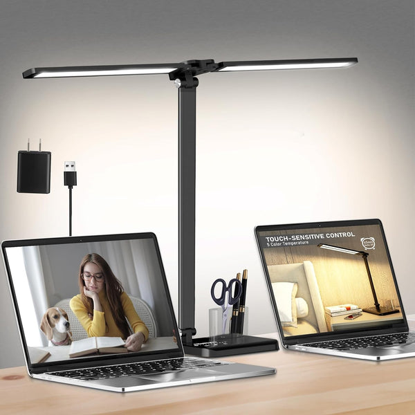 CHARYJOD Dimmable LED Desk Lamp with USB Charging Port Bright, 50 Lighting