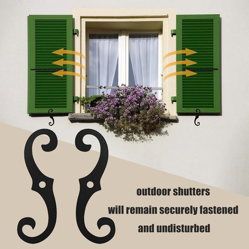 6 6.5" Pcs Shutter Dog Fasteners Hardware, Black S Style Shutter Tieback Hardware for Windows Outside External Shutters