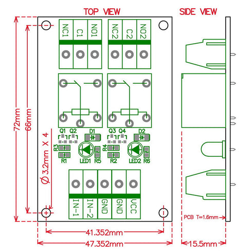 Electronics-Salon 2 SPDT 10Amp Power Relay Module, DC 12V Version