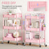 TOOLF Rolling Carts with Wheels, 3 Tier Metal Storage Organizer for Bathroom Kitchen, Pink Utility Cart