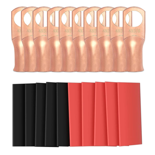 10pcs 4 Awg 3/8" (M10) Sanuke Wire Lugs Ring Terminal Connectors, UL Listed Heavy Duty for Battery Cable Lug Wire Ends