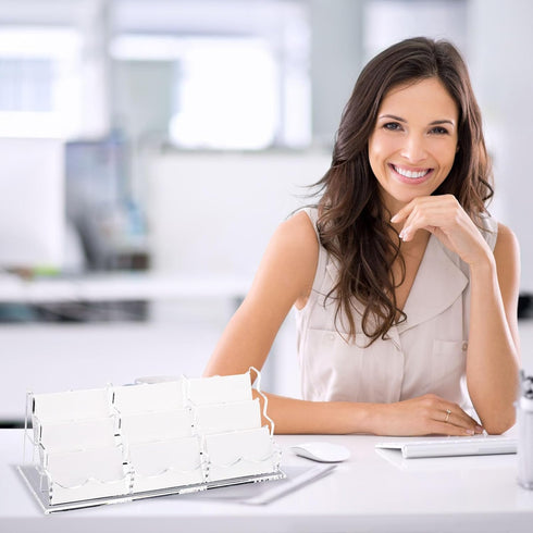 PATIKIL Business Card Holder for Desk, 3 Tiers 9 Slots Clear Acrylic Card Stand Organizer for Office Exhibition