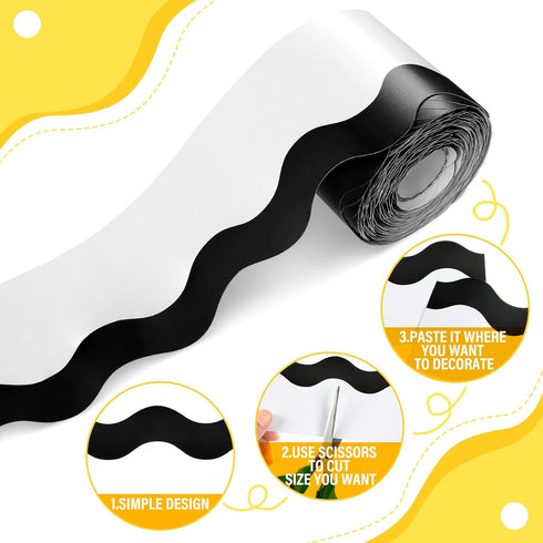 Black and White Bulletin Board Borders – Scalloped Wavy Line Board Trim for Desks, Lockers, Home School Classroom Decor