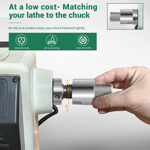 Lathe Headstock Spindle Adapter, Converts FT 3/4" x 16 to MT 1" x 8 TPI for Woodworking Lathe