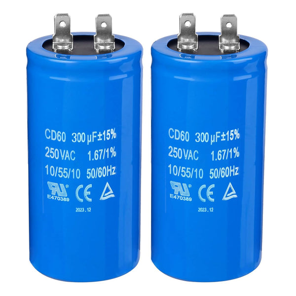 300uF/MFD CD60 Motor Start Capacitor, 250VAC 50/60Hz for Electric Motor Starting, 2 Pack