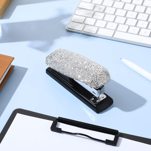 Bling Crystal Stapler - Sparkly Diamond Stapler for Desk, Handmade Clay Rhinestone Cute Office Stationery