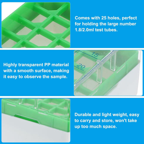 PATIKIL 25 Well Centrifuge Tube Freezer Storage Box, 2 Pcs Polypropylene Tube Rack for 1.8ML and 2.0ML Tubes