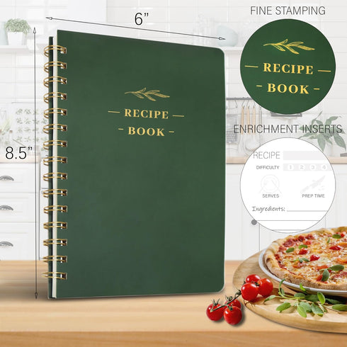 Perfect Blank Recipe Book, Hardcover Personal Recipe Notebook to Write 144 Exclusive Recipes (olive-green)