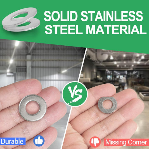 1/2" Stainless Steel Flat Washers - 1" Outside Diameter, 304 Stainless Steel Washers Pack of 50