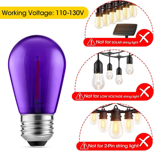 S14 Bulbs, 24Pack 1W Bulbs E26 Bulbs Meconard Purple and Orange LED Light Plastic Shatterproof Waterproof LED
