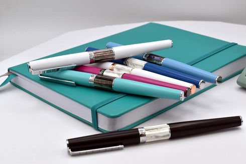 Xezo Speed Master Twist Action Medium Ballpoint Pen, Matte Cerise Fuchsia with White Mother of Pearl, Chrome Plated