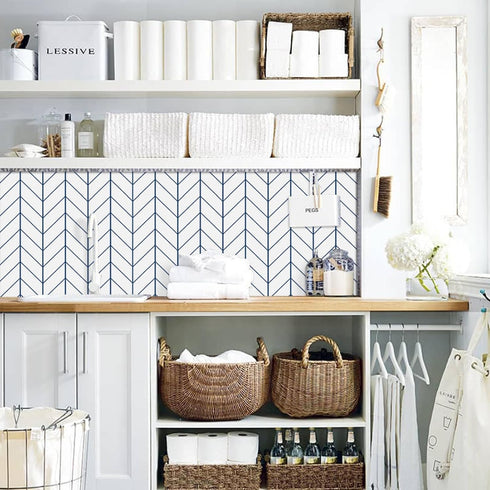 LXCREAT Removable Wallpaper Blue/White Stripes, Peel and Stick Vinyl for Home Renovation 17.71 in X 118 in