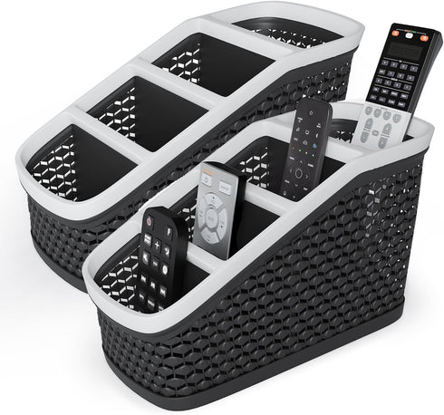 Remote Control Holder Set of 2, 4 Compartment Organizer for TV Remotes, Desktop Storage