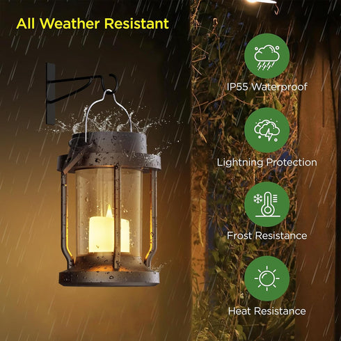 FriutShine 2 Pack) Solar Lantern Outdoor Indoor Use Hanging Solar Lights with Realistic Flickering Flameless Candle