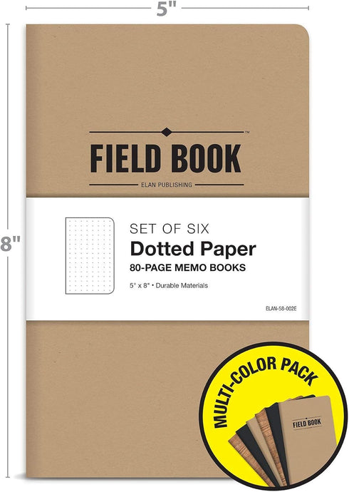 Field Notebook/Journal - 5"x8" - Combo Colors - Dot Graph Memo Book - Pack of 6 by Elan Publishing Company