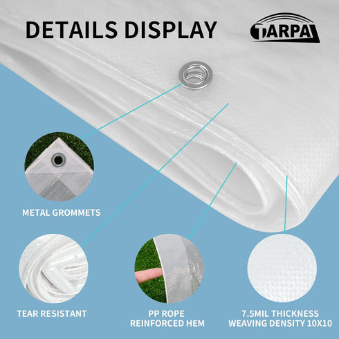 12'x20' Grommets 7.5mil TARPAL Semi Clear White Tarp Waterproof Green House Cover with Clear Poly tarps