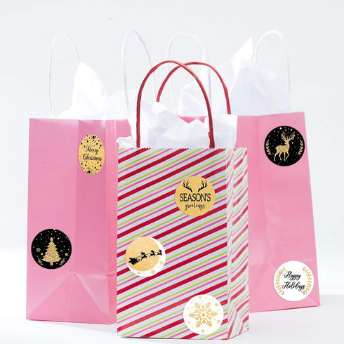 Christmas Stickers for Envelopes, 500PCS Black & Gold Holiday Seals Faux Glitter for Christmas Party Decoration